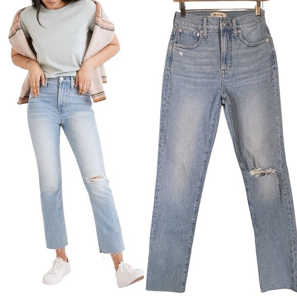 NWOT Madewell SIZE 25 Tall Perfect Vintage Jeans Women High Rise Distressed NE04 - Picture 1 of 11